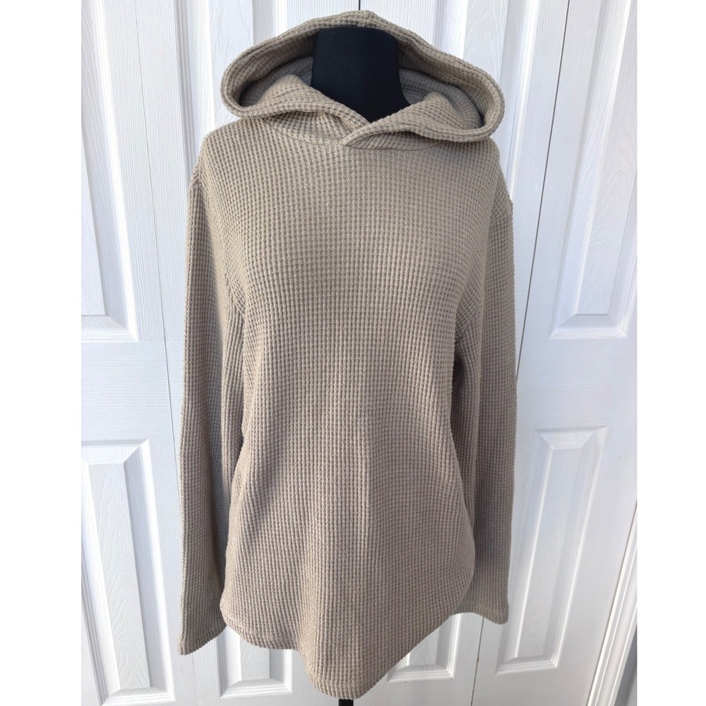 Outpost Makers Tan Waffle Knit‎ Hoodie Size L Long Sleeve Casual Comfort